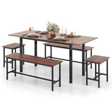 5 Piece Dining Table Set for 4-6 with 2 Benches & 2 Stools for Kitchen Dining Room-Walnut