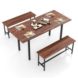 3 Piece Dining Table Set for 4-6 with 2 Benches-Walnut