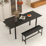 3 Piece Dining Table Set for 4-6 with 2 Benches-Black