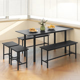 5 Piece Dining Table Set for 4-6 with 2 Benches & 2 Stools for Kitchen Dining Room-Black