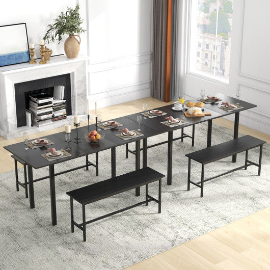 3 Piece Dining Table Set for 4-6 with 2 Benches-Black