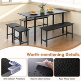 5 Piece Dining Table Set for 4-6 with 2 Benches & 2 Stools for Kitchen Dining Room-Black