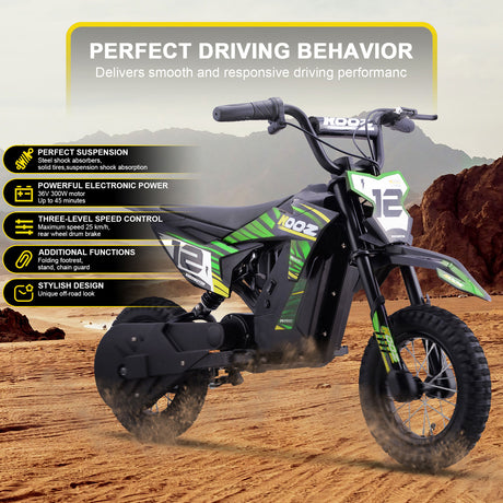 MotoTec 36v 300w (HP122E) Electric Dirt Bike Green