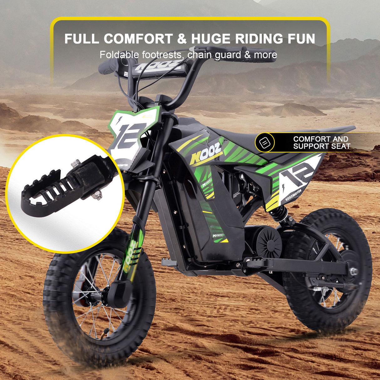 MotoTec 36v 300w (HP122E) Electric Dirt Bike Green