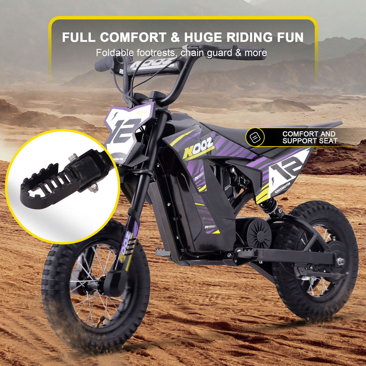 MotoTec 36v 300w (HP122E) Electric Dirt Bike Purple