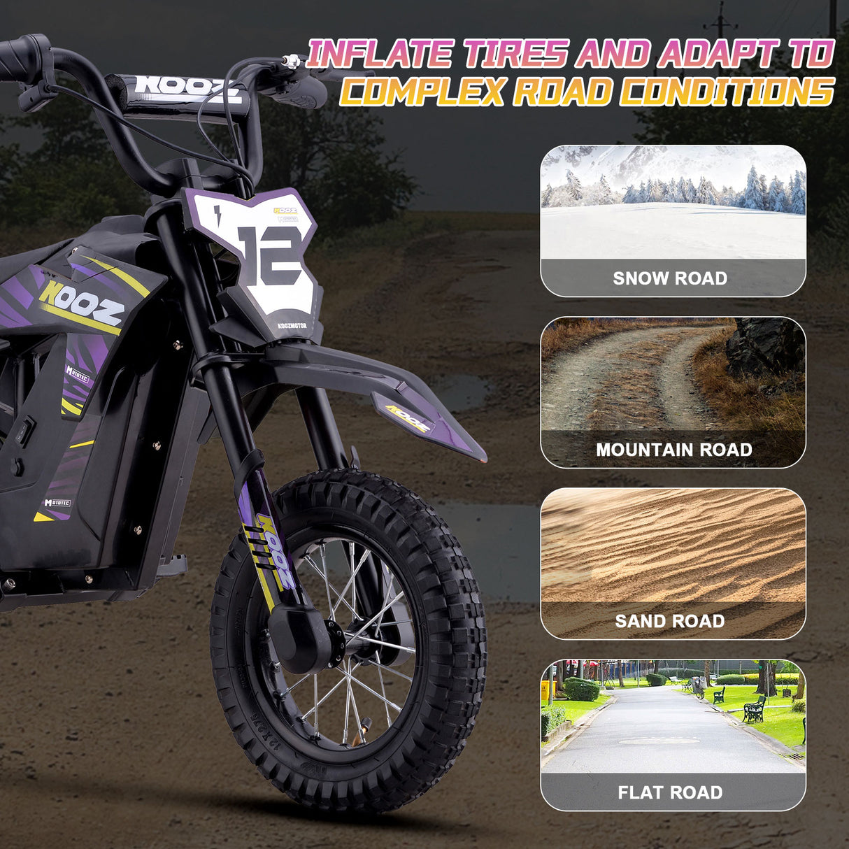 MotoTec 36v 300w (HP122E) Electric Dirt Bike Purple