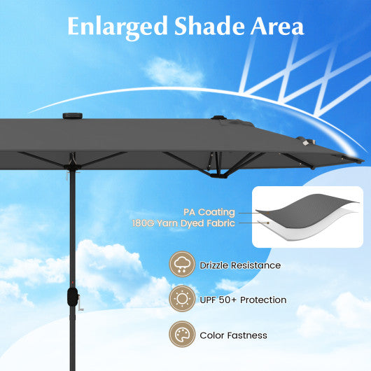 13FT Double-sided Patio Umbrella with Solar Lights for Garden Pool Backyard-Gray