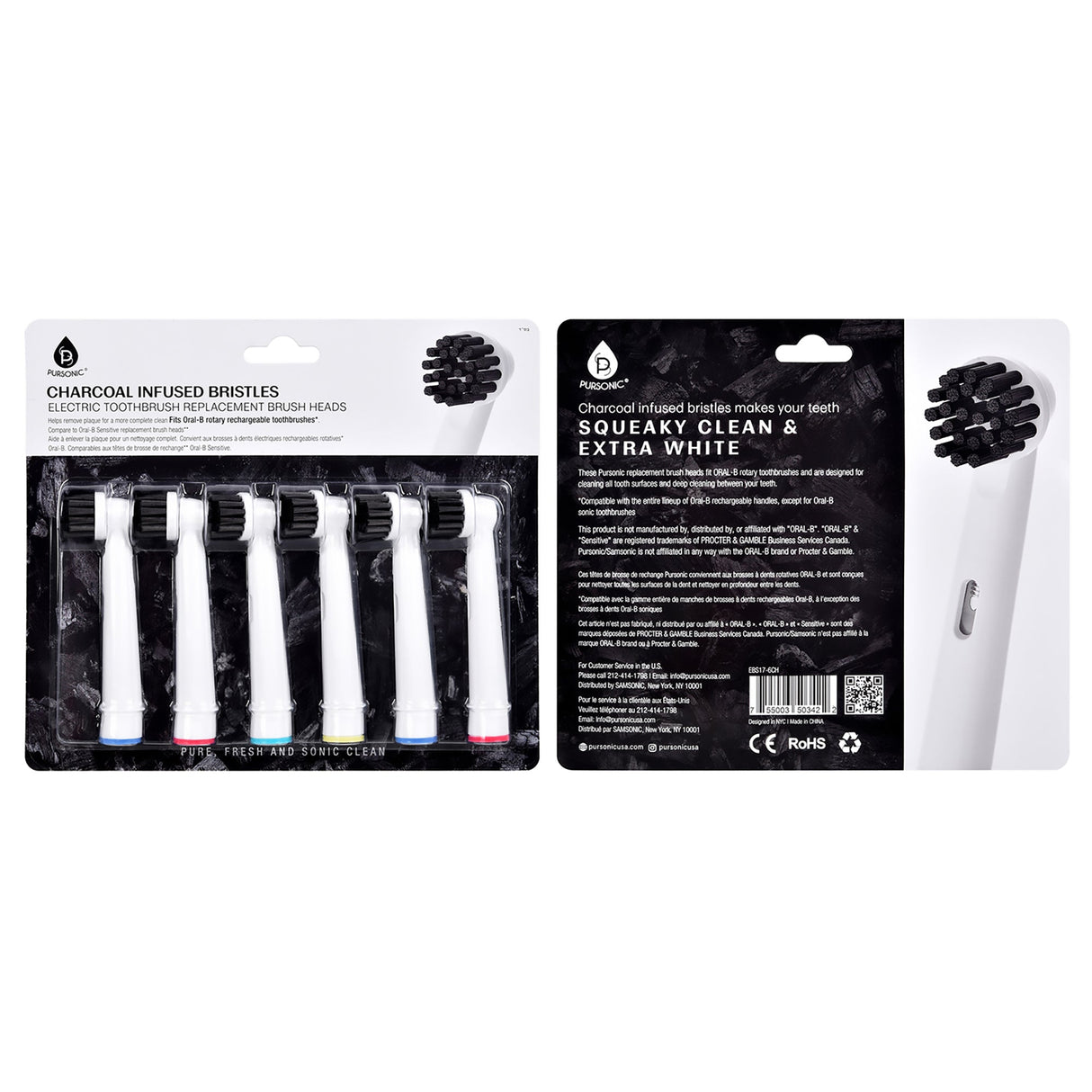 Pursonic Charcoal Infused Bristles Electric Toothbrush Replacement Brush Heads by Pursonic