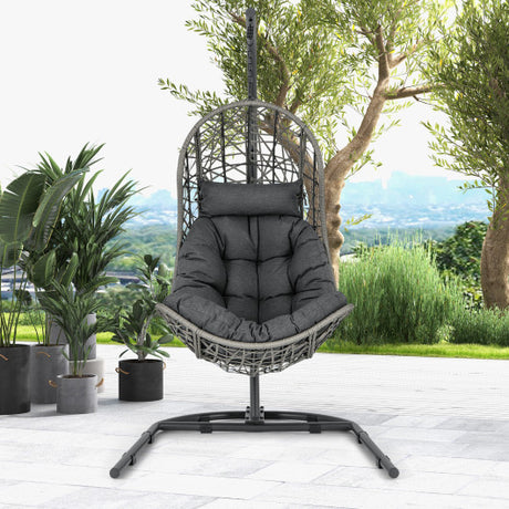 Egg Chair with Stand PE Rattan Swing Hammock Chair with Pillow and Cushion-Gray