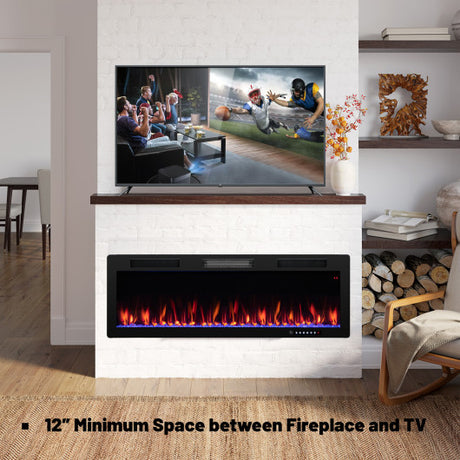 Electric Fireplace 40/50/60 Inches Recessed and Wall Mounted for 2' x 6' Stud-50 inches