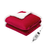 Electric Heated Blanket Throw Reversible Flannel and Sherpa Blanket-Red