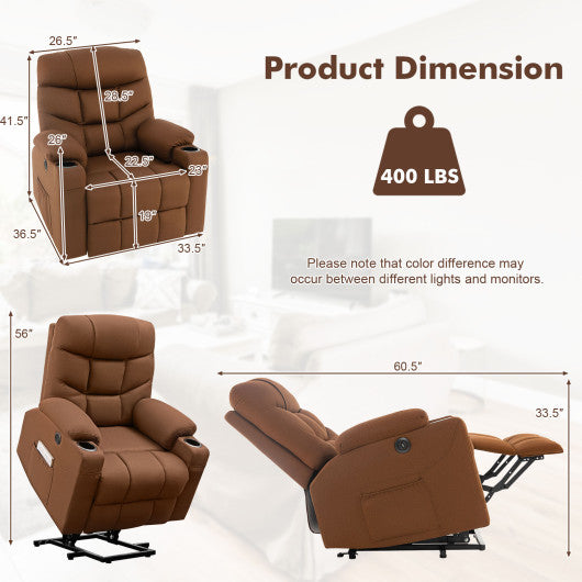Electric Power Lift Recliner Chair with Adjustable Backrest and Footrest-Brown