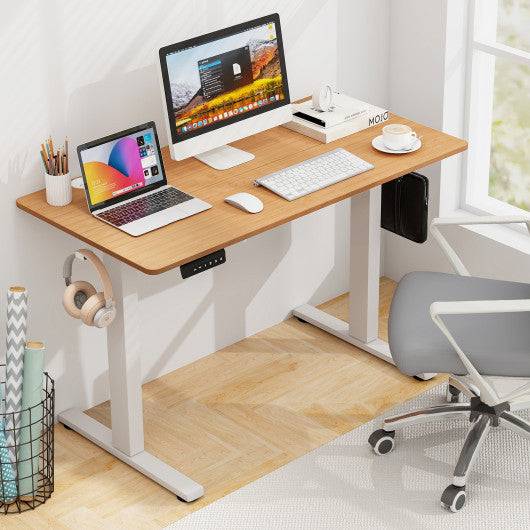 Electric Standing Desk with 3 Memory Height Settings and 2 Hanging Hooks & Cable Management-Natural