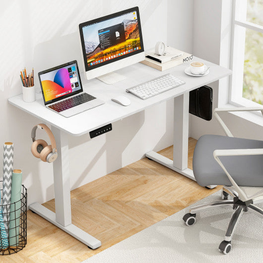 Electric Standing Desk with 3 Memory Height Settings and 2 Hanging Hooks & Cable Management-White