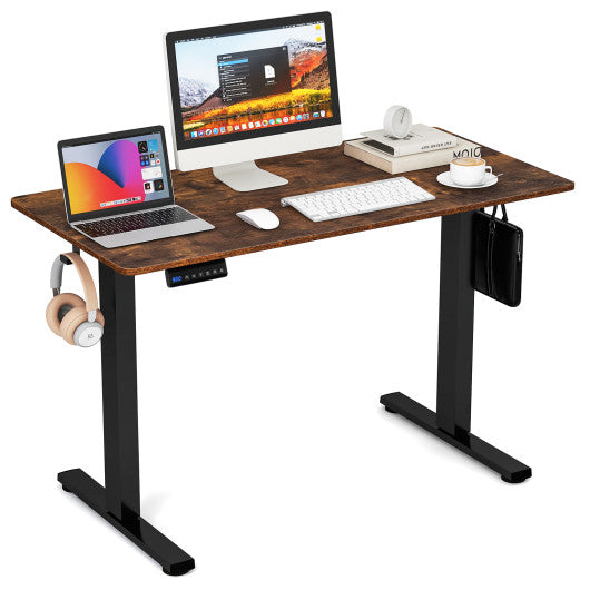 Electric Standing Desk with 3 Memory Height Settings and 2 Hanging Hooks & Cable Management-Rustic Brown