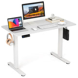 Electric Standing Desk with 3 Memory Height Settings and 2 Hanging Hooks & Cable Management-White