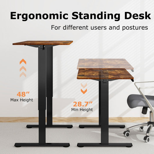 Electric Standing Desk with 3 Memory Height Settings and 2 Hanging Hooks & Cable Management-Rustic Brown