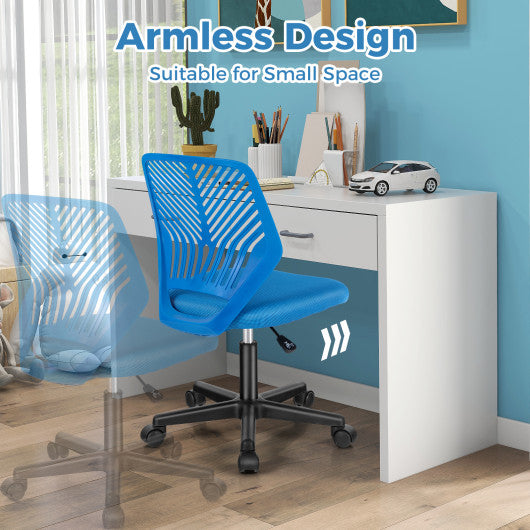 Height-adjustable Ergonomic Kids Desk Chair with Universal Casters-Blue