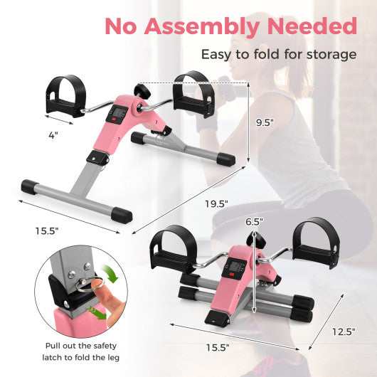 Under Desk Exercise Bike Pedal Exerciser with LCD Display for Legs and Arms Workout-Pink