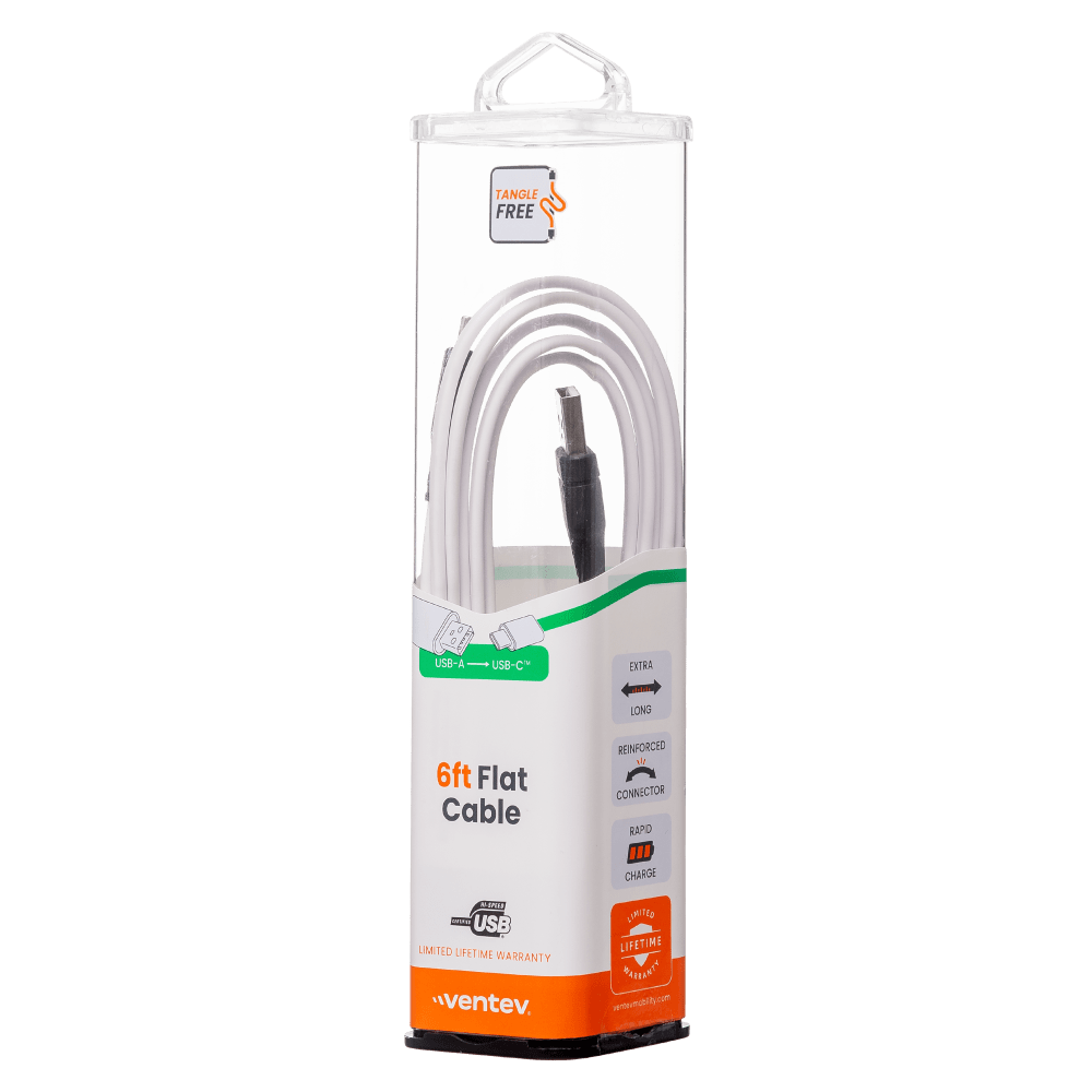 Ventev Chargesync Flat USB A to USB C Cable 6ft by Ventev