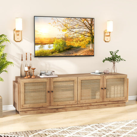 Farmhouse TV Stand for TVs up to 75 Inches with 2 Cabinets-Oak