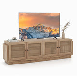 Farmhouse TV Stand for TVs up to 75 Inches with 2 Cabinets-Oak