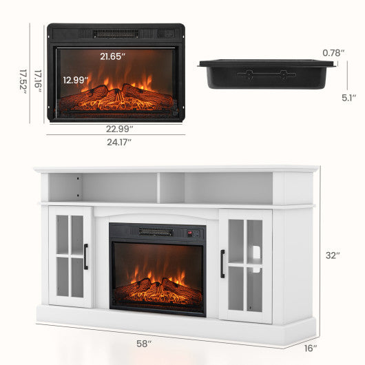Fireplace TV Stand for TVs Up to 65 Inch with Side Cabinets and Remote Control-White