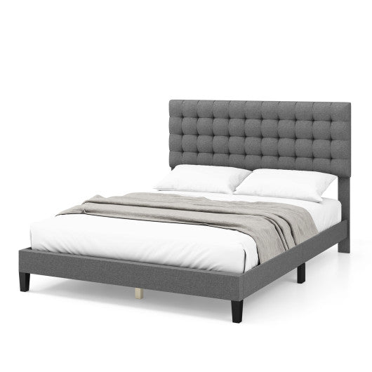 Queen Size Upholstered Platform Bed with Square Stitched Headboard