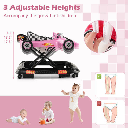 Convertible Baby Walker with 3 Adjustable Height Settings-Pink