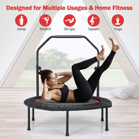 40 Inch Foldable Fitness Rebounder with Resistance Bands Adjustable Home-Red