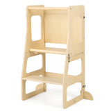 3-in-1 Foldable Kitchen Standing Tower for Toddlers with Chalkboard-Natural