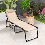 Foldable Recline Lounge Chair with Adjustable Backrest and Footrest-Beige