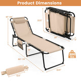 Foldable Recline Lounge Chair with Adjustable Backrest and Footrest-Beige