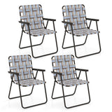 2 Pieces Folding Beach Chair Camping Lawn Webbing Chair-Cofee
