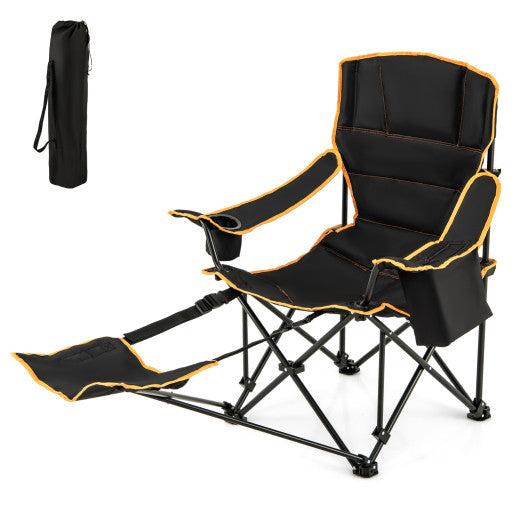 Folding Camping Chair with Footrest Camping Lounge Chair with Carry Bag-Black