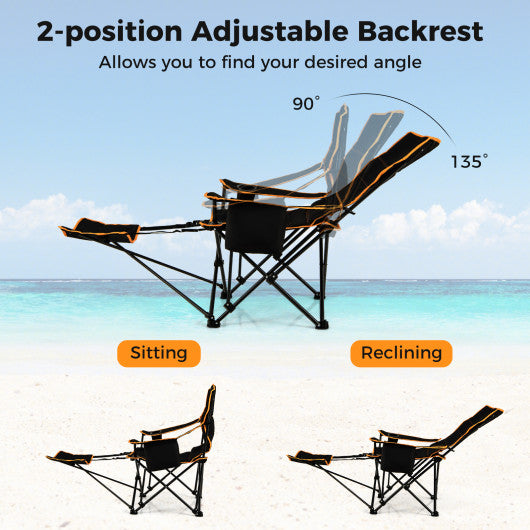 Folding Camping Chair with Footrest Camping Lounge Chair with Carry Bag-Black