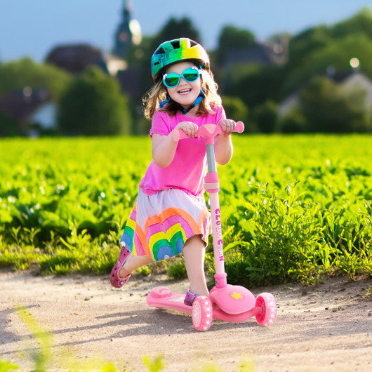 Folding Kids Scooter with Extra Wide Deck and LED Lighted PU Wheels-Pink