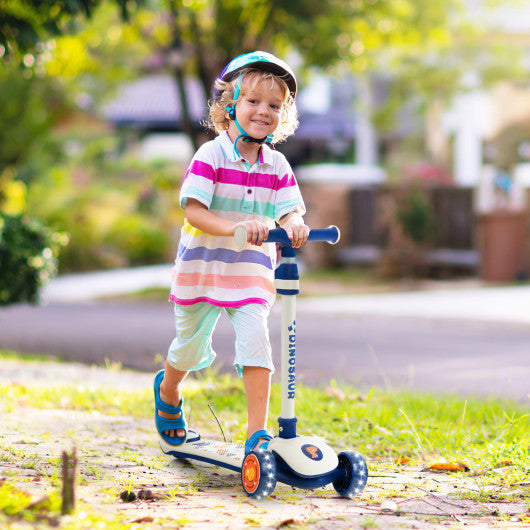 Folding Kids Scooter with Extra Wide Deck and LED Lighted PU Wheels-White