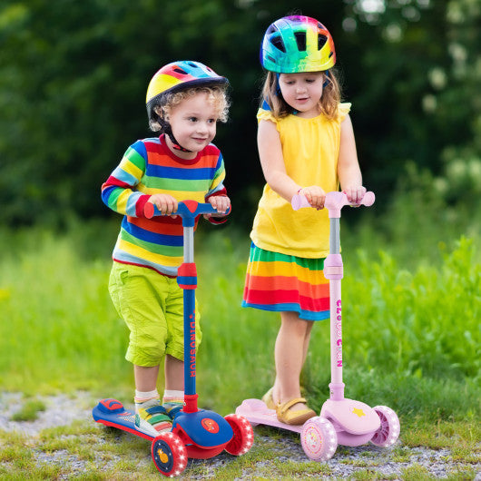 Folding Kids Scooter with Extra Wide Deck and LED Lighted PU Wheels-Blue