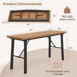 Folding Picnic Table Acacia Wood Dining Table with Metal Frame for Indoor Outdoor Activities