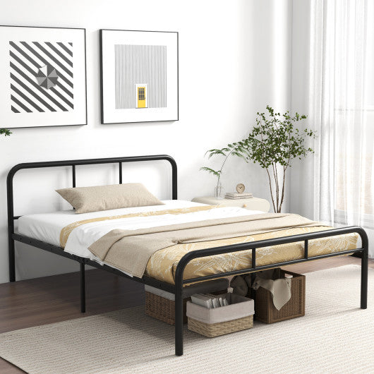 Full Bed Frame with Headboard and Footboard No Box Spring Needed-Black