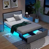 Full/Queen/Twin Size Bed Frame with LED Lights Drawer and Metal Slats-Full Size