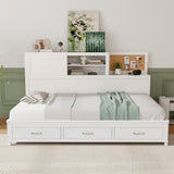 Twin/Full Size Wooden Daybed with 3 Drawers with Storage Shelves-Full Size