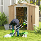 6 x 4 Feet Galvanized Steel Storage Shed with Lockable Sliding Doors-Natural