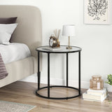 20" Glass End Table with Metal Frame and Faux Marble Glass Top-Black & White