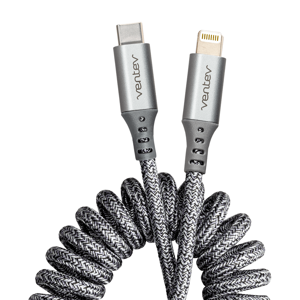 Ventev Chargesync Helix Coiled USB C to Apple Lightning Cable 3ft by Ventev