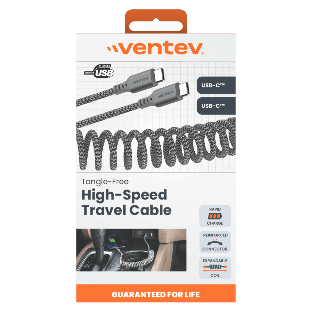 Ventev Chargesync Helix Coiled USB C to USB Type C Cable 3ft by Ventev