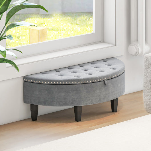 Half Moon Storage Bench with Rubber Wood Legs-Gray