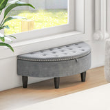 Half Moon Storage Bench with Rubber Wood Legs-Gray
