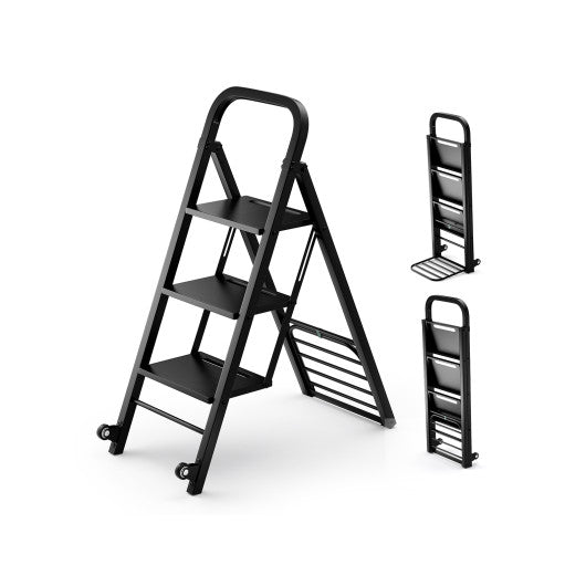 2 in 1 Hand Truck and Ladder Combo with Rubber Wheels and Handle